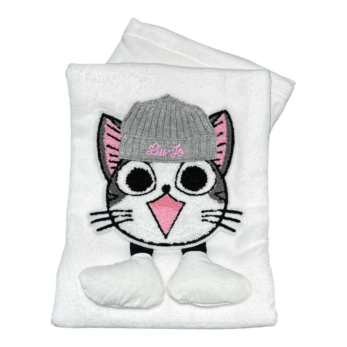 Copertina culla Liu Jo Baby Cat BL693C bianca in morbido coral con gattino applicato