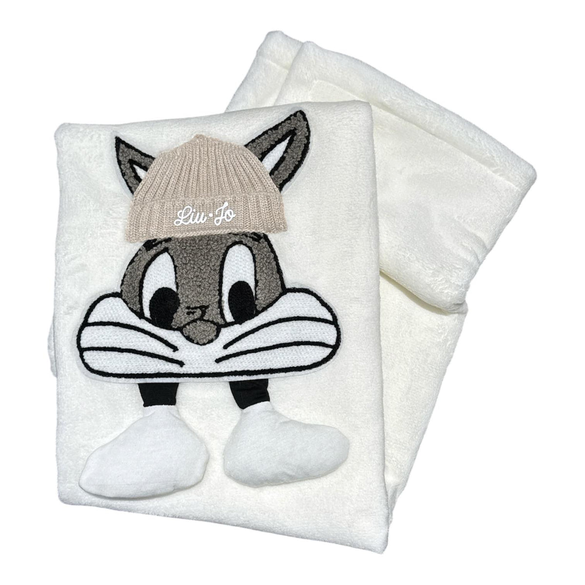 Copertina culla Liu Jo Baby Rabbit BL691C color avorio con coniglietto ricamato