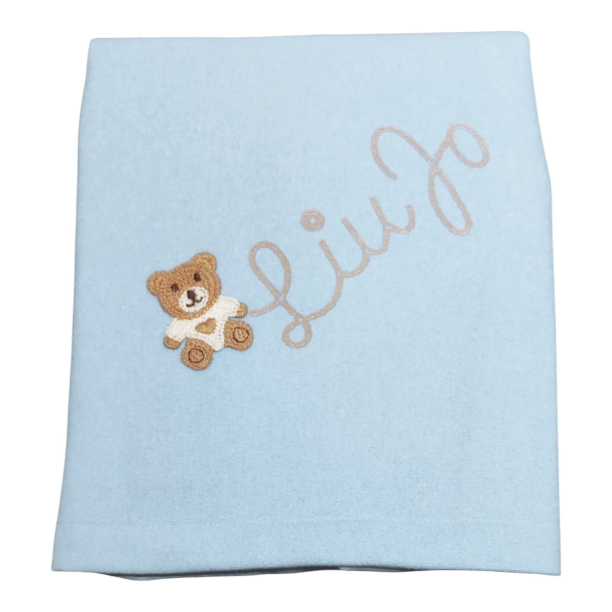 Copertina neonato Bear Liu Jo BL701C in morbido micropile azzurro con orsetto ricamato