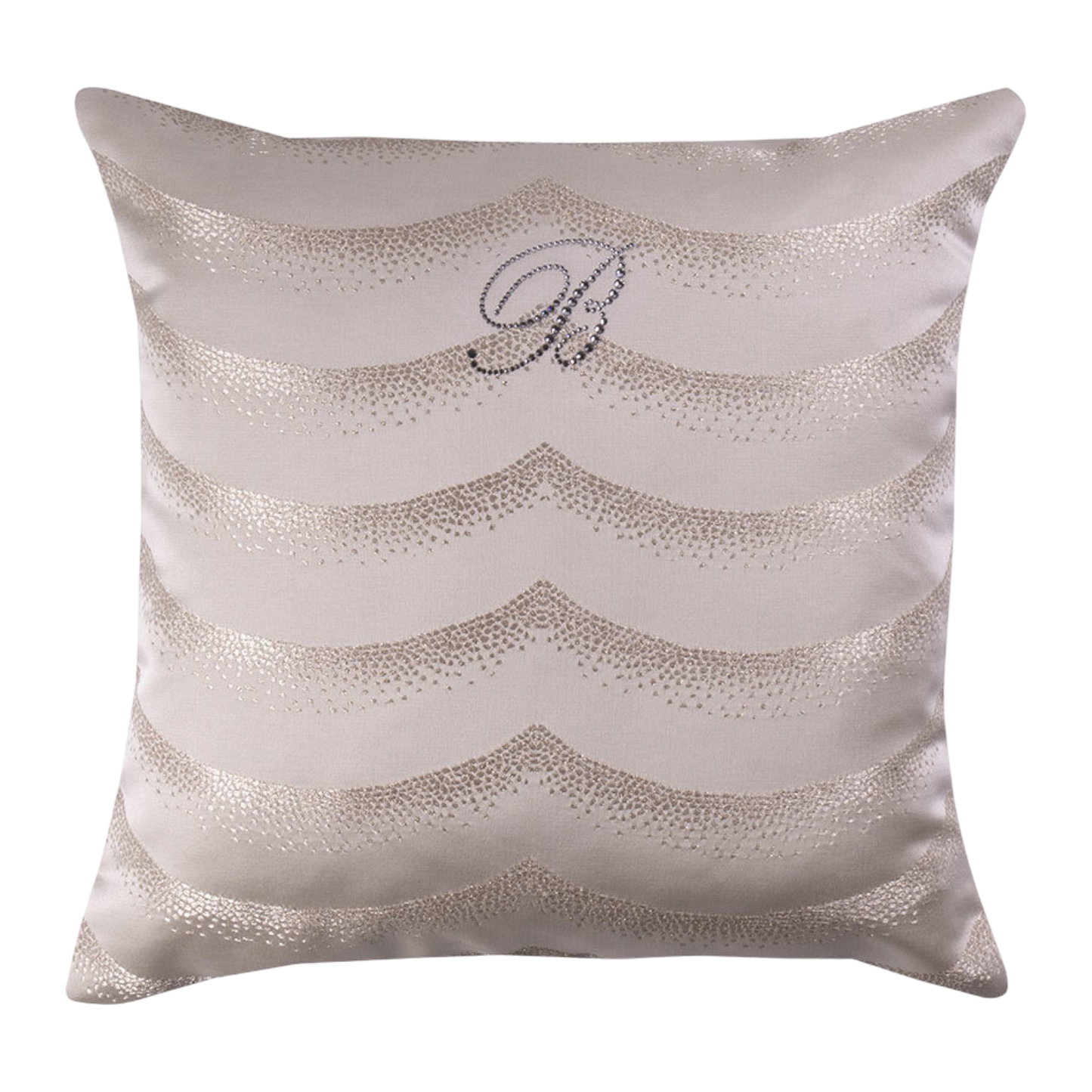 Cuscino Jasmine 42x42 Blumarine Home sfoderabile in jacquard con motivo a onde e monogramma in cristalli Swarovski