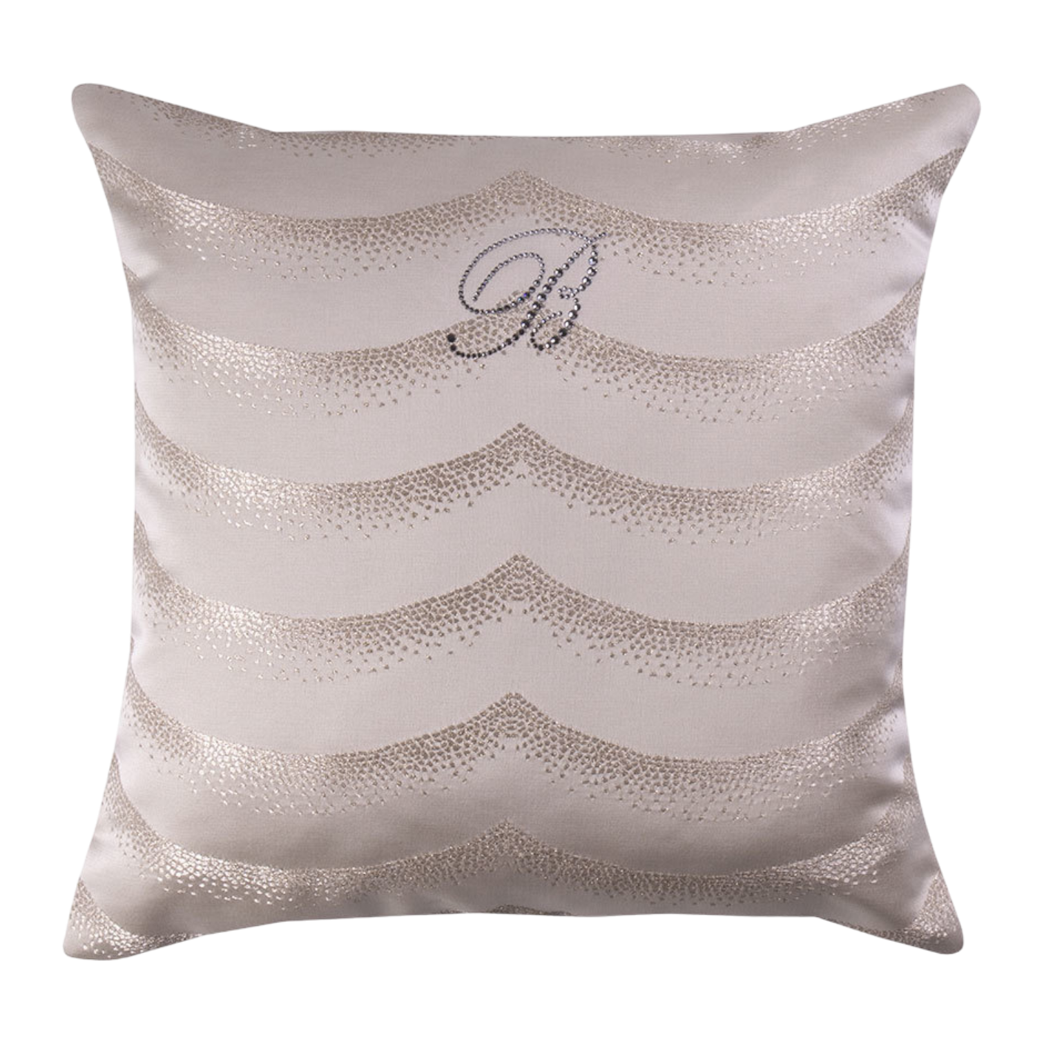 Cuscino Jasmine 42x42 Blumarine Home sfoderabile in jacquard con motivo a onde e monogramma in cristalli Swarovski