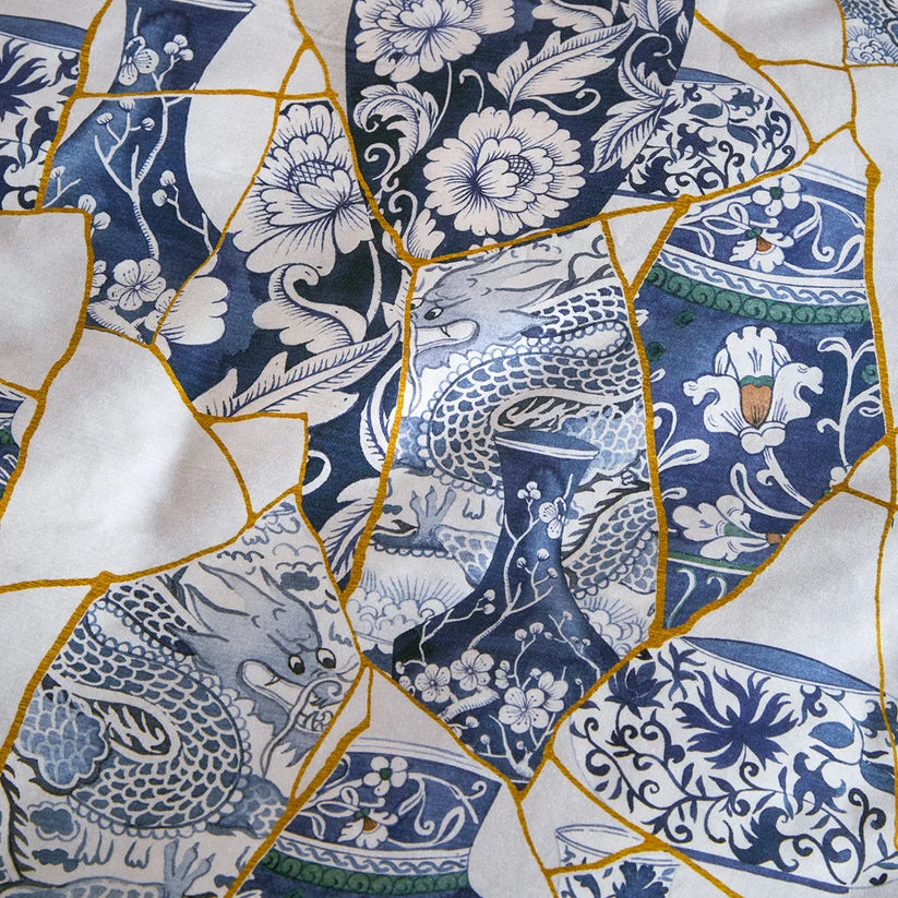 Federe Fazzini Kintsugi blu in raso di puro cotone 300TC