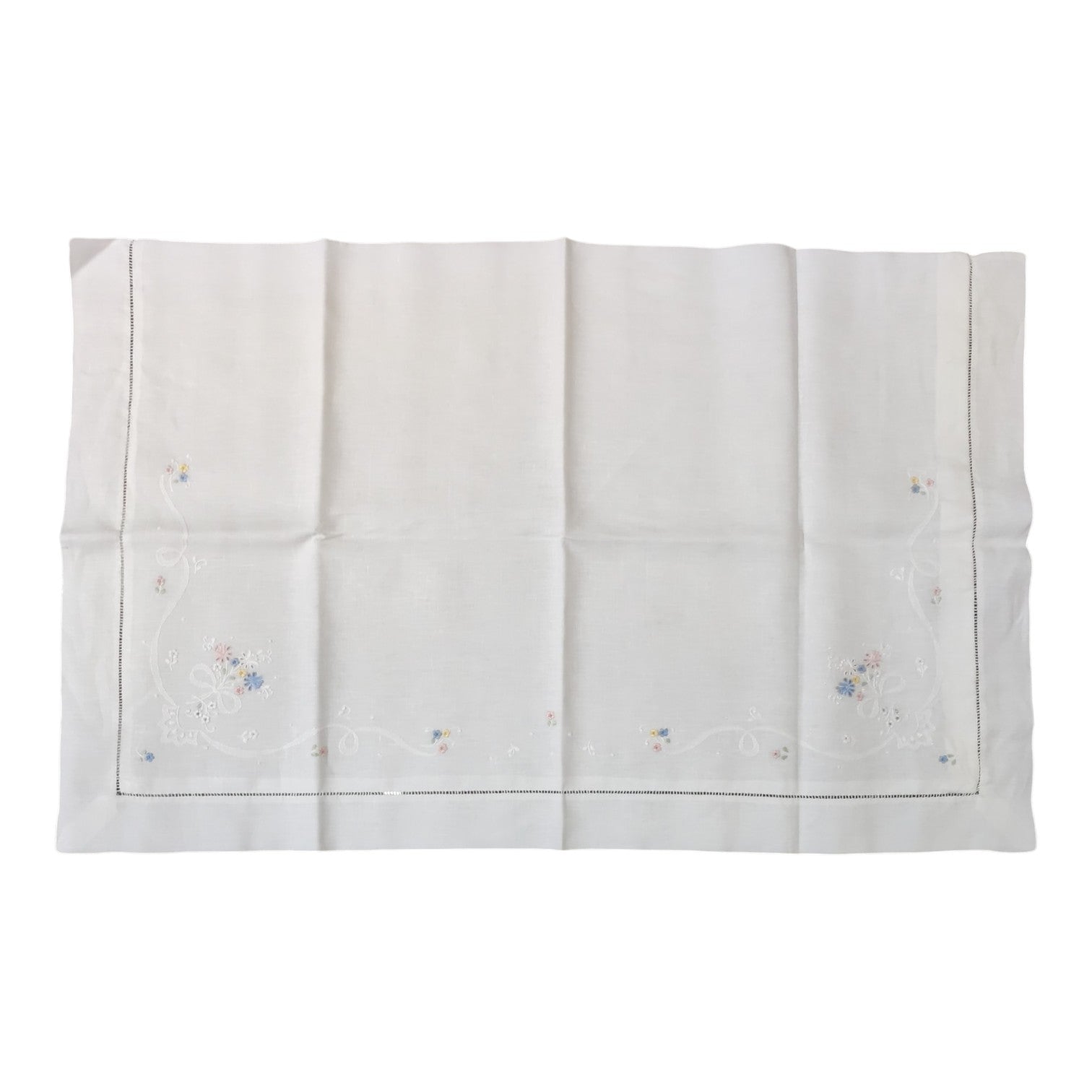 Lenzuola matrimoniali Bellora in lino bianco con ricamo floreale colorato