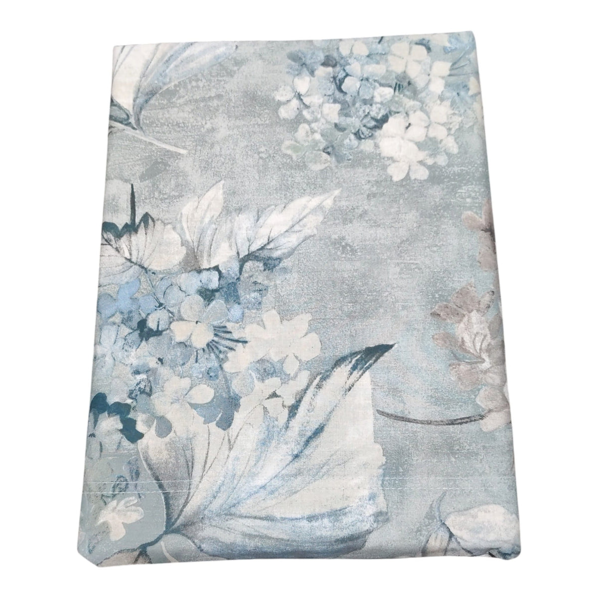 Completo letto matrimoniale Perla azzurro con stampa botanica e fiori bianchi