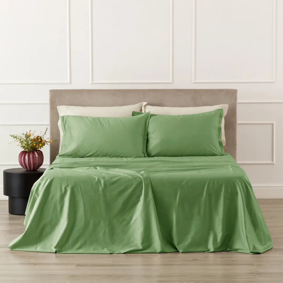 Lenzuola matrimoniali raso 100% cotone Incanto Riviera colore Verde Muschio
