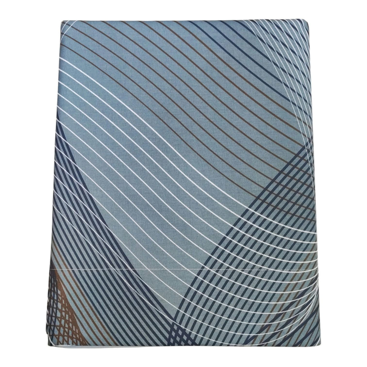 Completo lenzuola francese Zafferano Gabel, variante Piuma con fantasia geometrica blu e azzurra