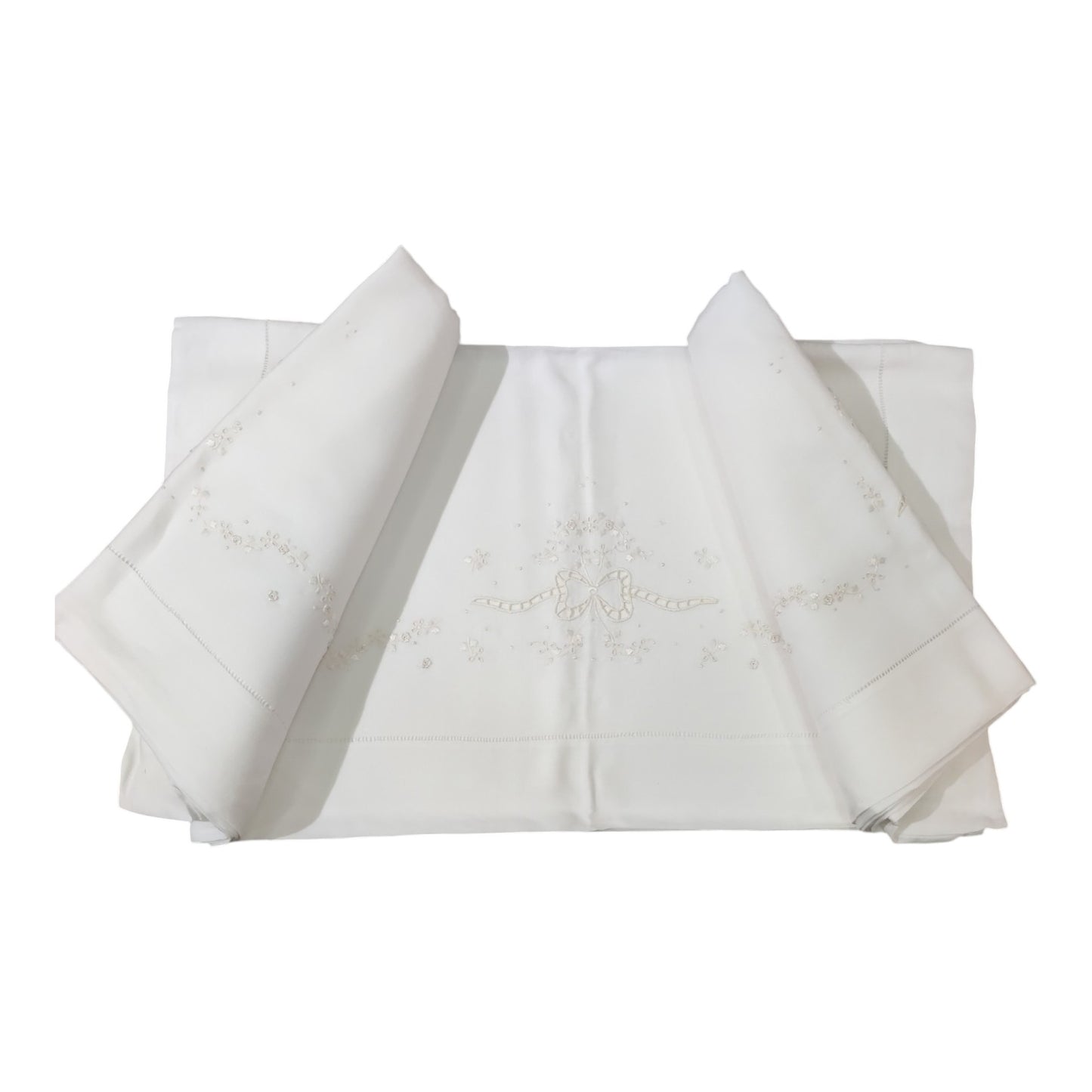 Lenzuolo Matrimoniale Ricamato Bellora 179 Filo Seta Bianco