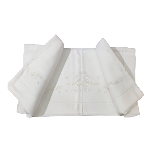 Lenzuolo Matrimoniale Ricamato Bellora 179 Filo Seta Bianco