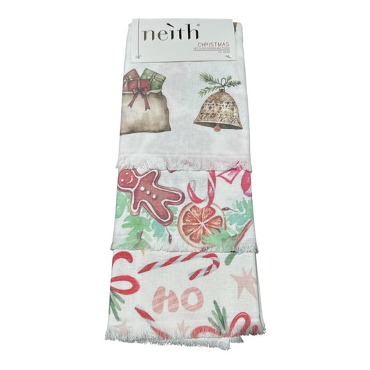 Set 3 strofinacci cucina natalizi Neith ME3430 in 100% cotone
