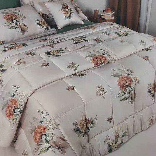 Trapunta Neith Sibilla matrimoniale con stampa digitale floreale su letto