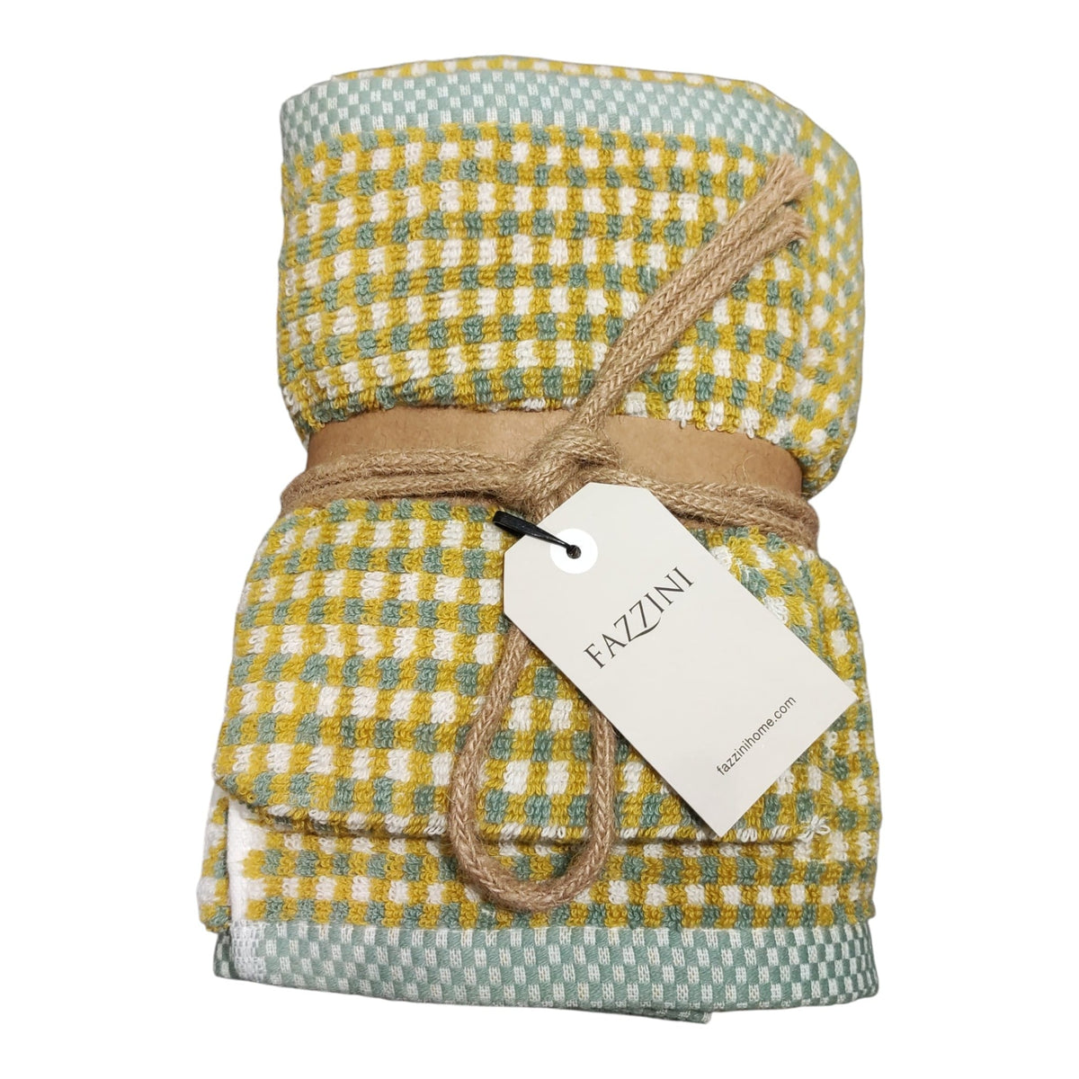 Coppia asciugamani Fazzini Square verde senape in cotone 550 gr