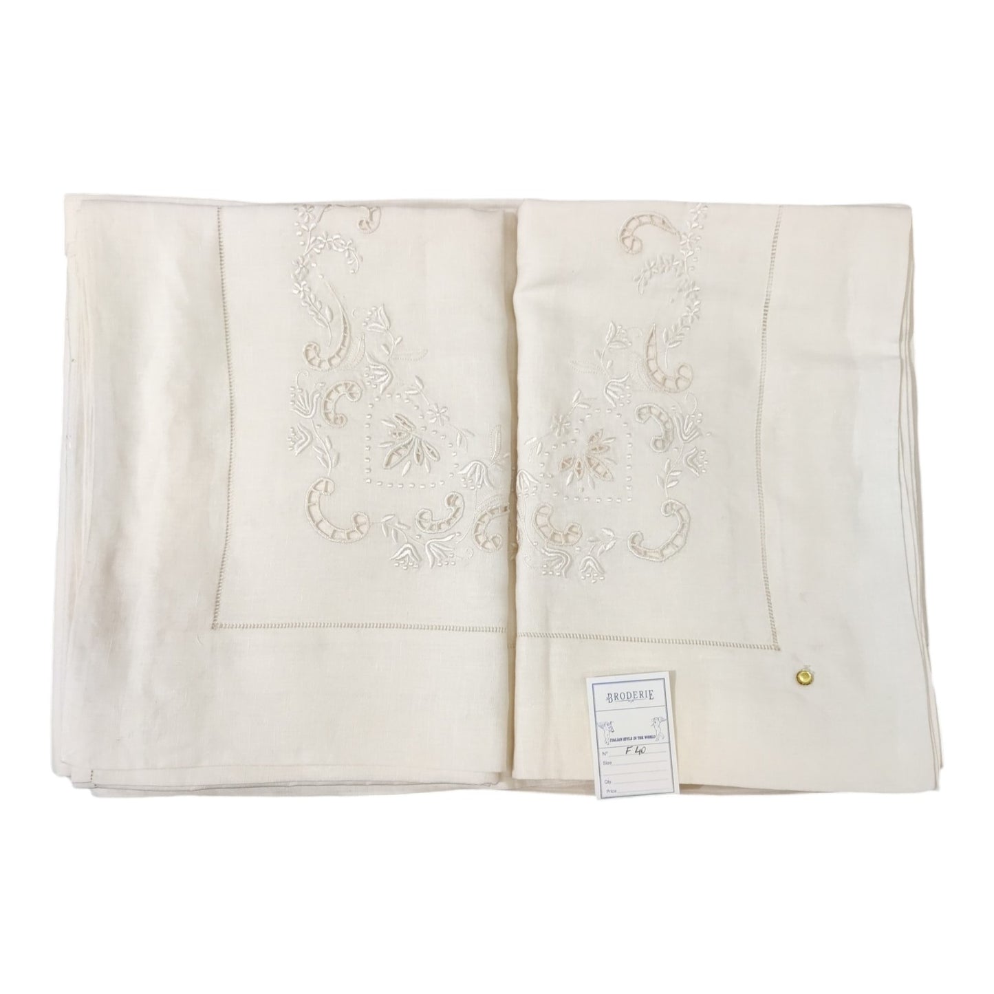 Parure lenzuolo matrimoniale in lino Bellora Broderie F40 ecrù con ricamo tono su tono