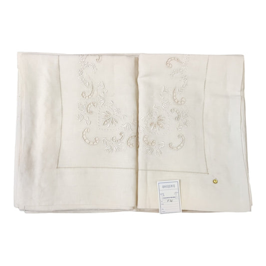 Parure lenzuolo matrimoniale in lino Bellora Broderie F40 ecrù con ricamo tono su tono
