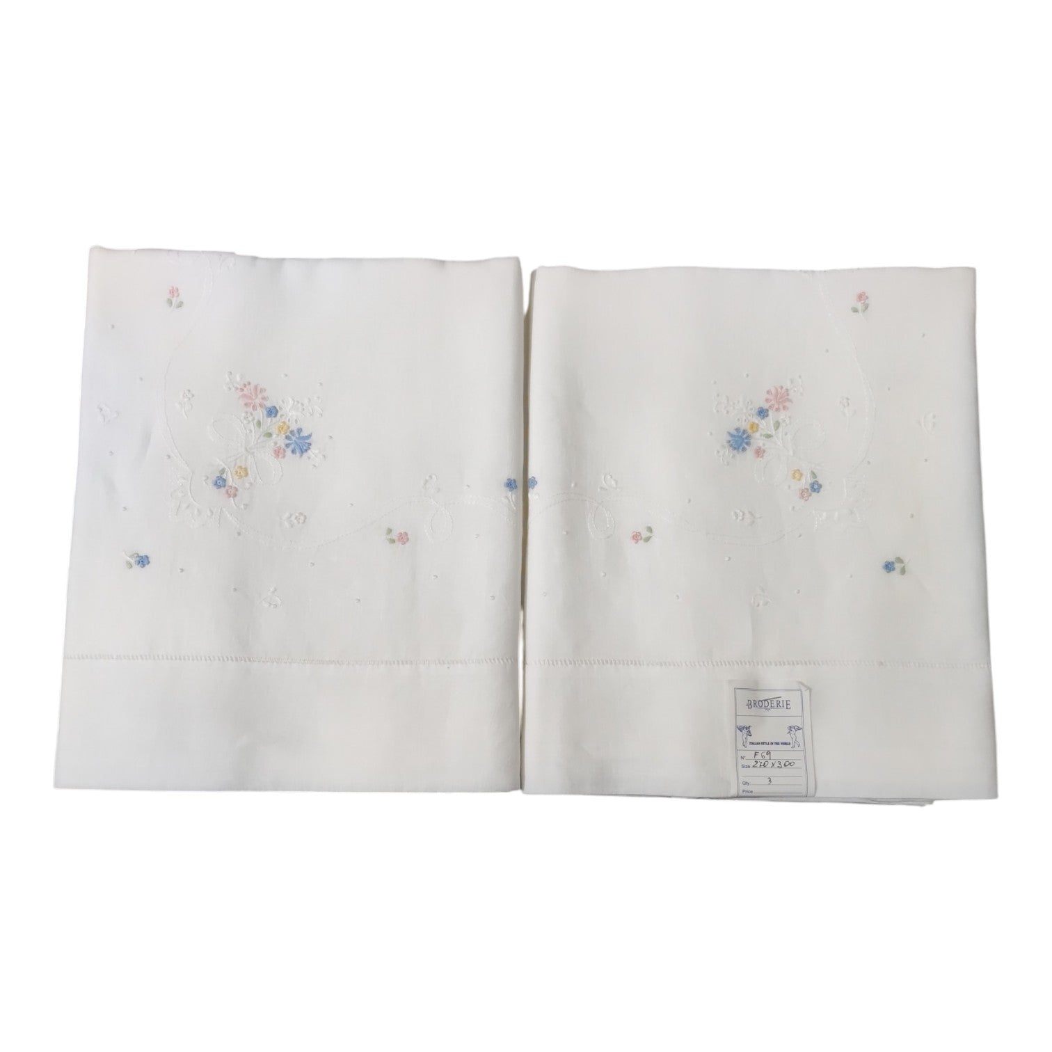 Parure lenzuolo matrimoniale in lino Bellora Broderie F69 bianca con ricamo floreale colorato