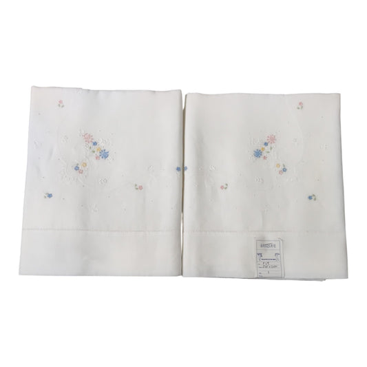 Parure lenzuolo matrimoniale in lino Bellora Broderie F69 bianca con ricamo floreale colorato