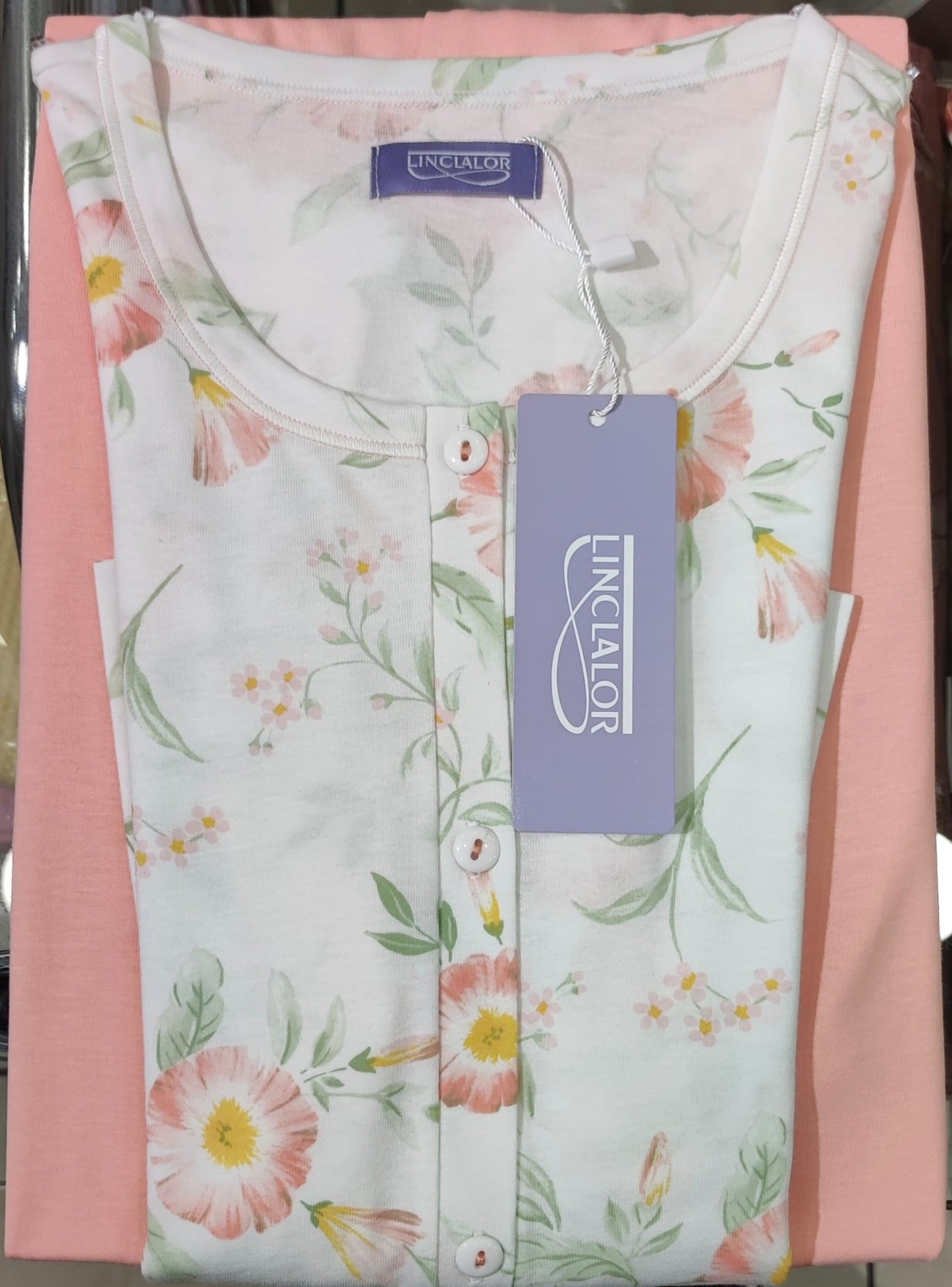 Pigiama Donna Linclalor LS175373 Manica Corta Aperto Floreale