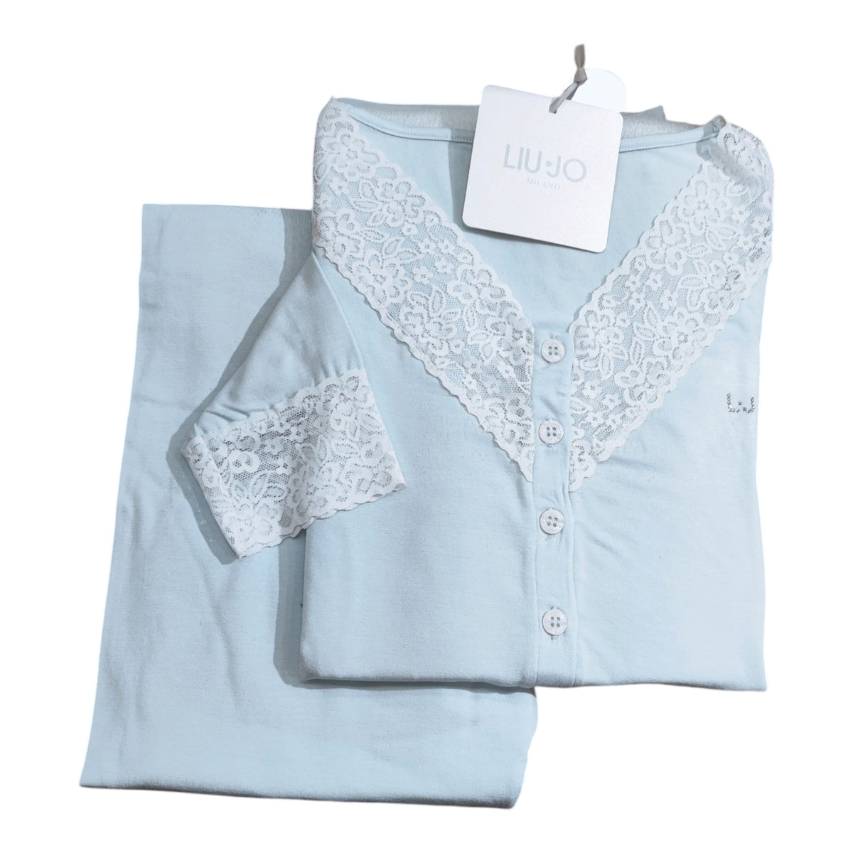 Pigiama donna Liu Jo DL0133 in viscosa con pizzo colore Azzurro