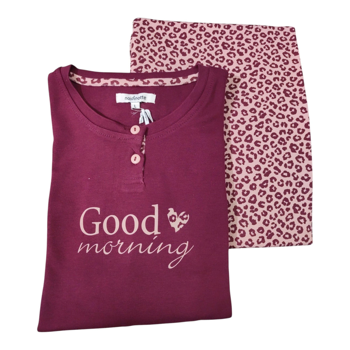 Pigiama donna Noi di Notte Good Morning bordeaux con pantalone animalier