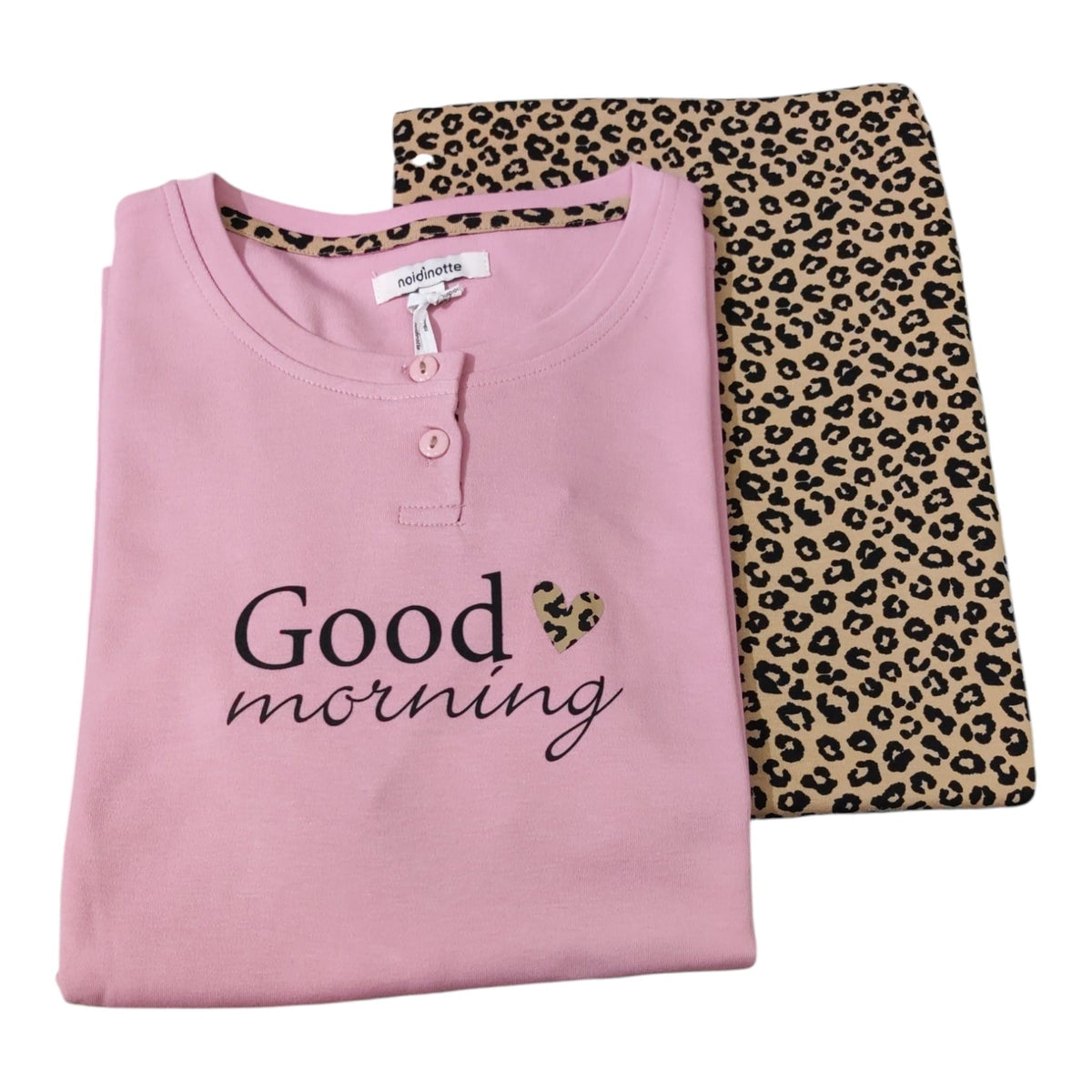 Pigiama donna Noi di Notte Good Morning rosa polvere con pantalone animalier