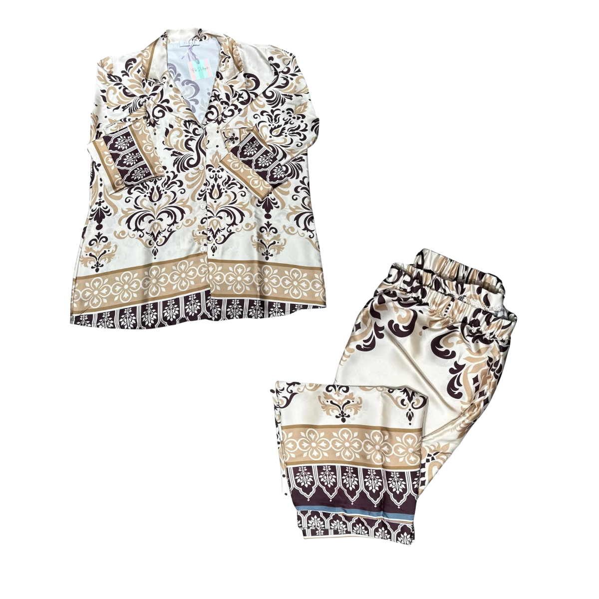 pigiama Orchidea Teodora Cappuccino con elastico in vita e fantasia beige e marrone