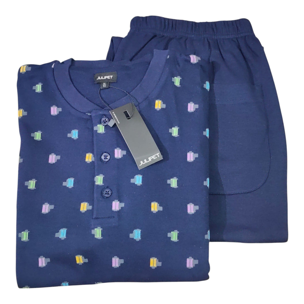 Pigiama uomo Julipet JAL913 Velletri blu 100% cotone fantasia Rullini