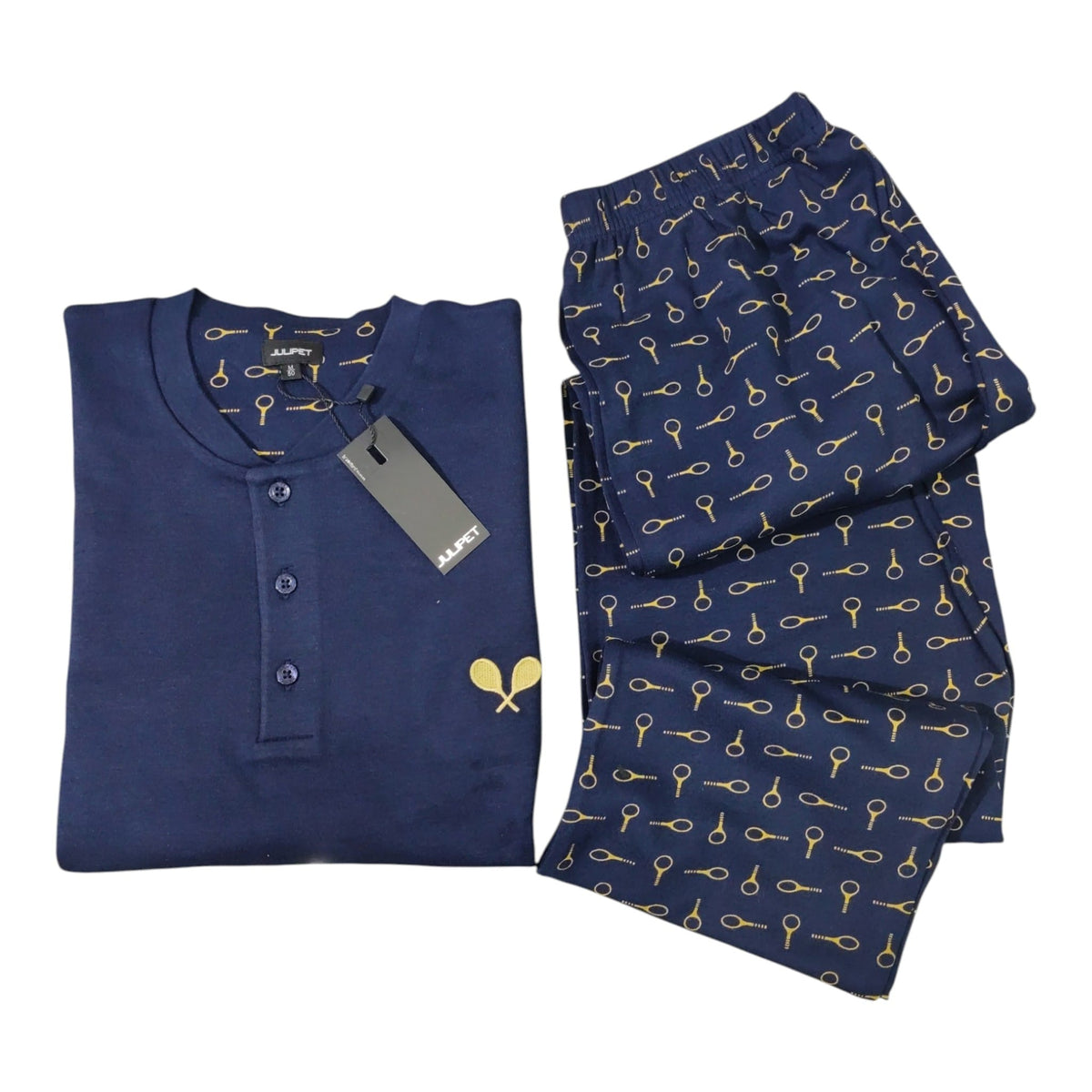 Pigiama uomo Julipet Verona con maglia serafino e pantalone fantasia racchette