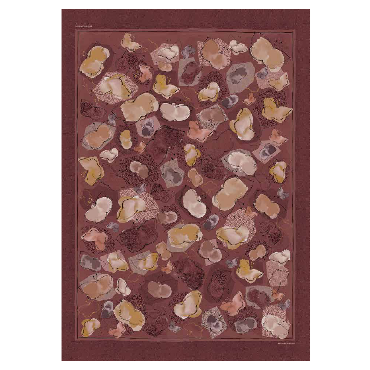 Plaid Borbonese Farfalla Bordeaux con disegno completo e bordo decorativo