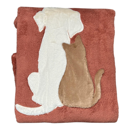 Plaid Maryplaid con applicazioni di cane e gatto affiancati visti di spalle