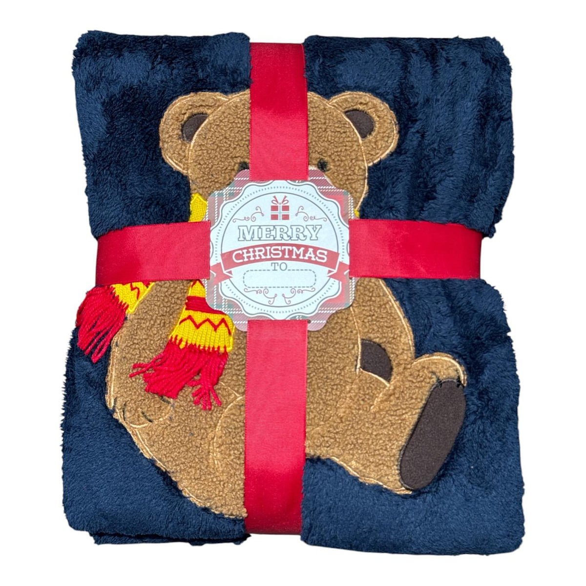 Plaid Maryplaid con orsetto, nastro e cartellino Merry Christmas