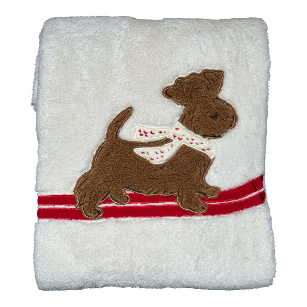 Plaid Maryplaid con cagnolino sugli sci, nastro e cartellino Merry Christmas