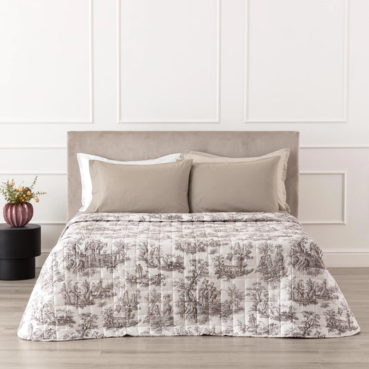 Quilt matrimoniale Reevèr Toile de Jouy in raso stampato