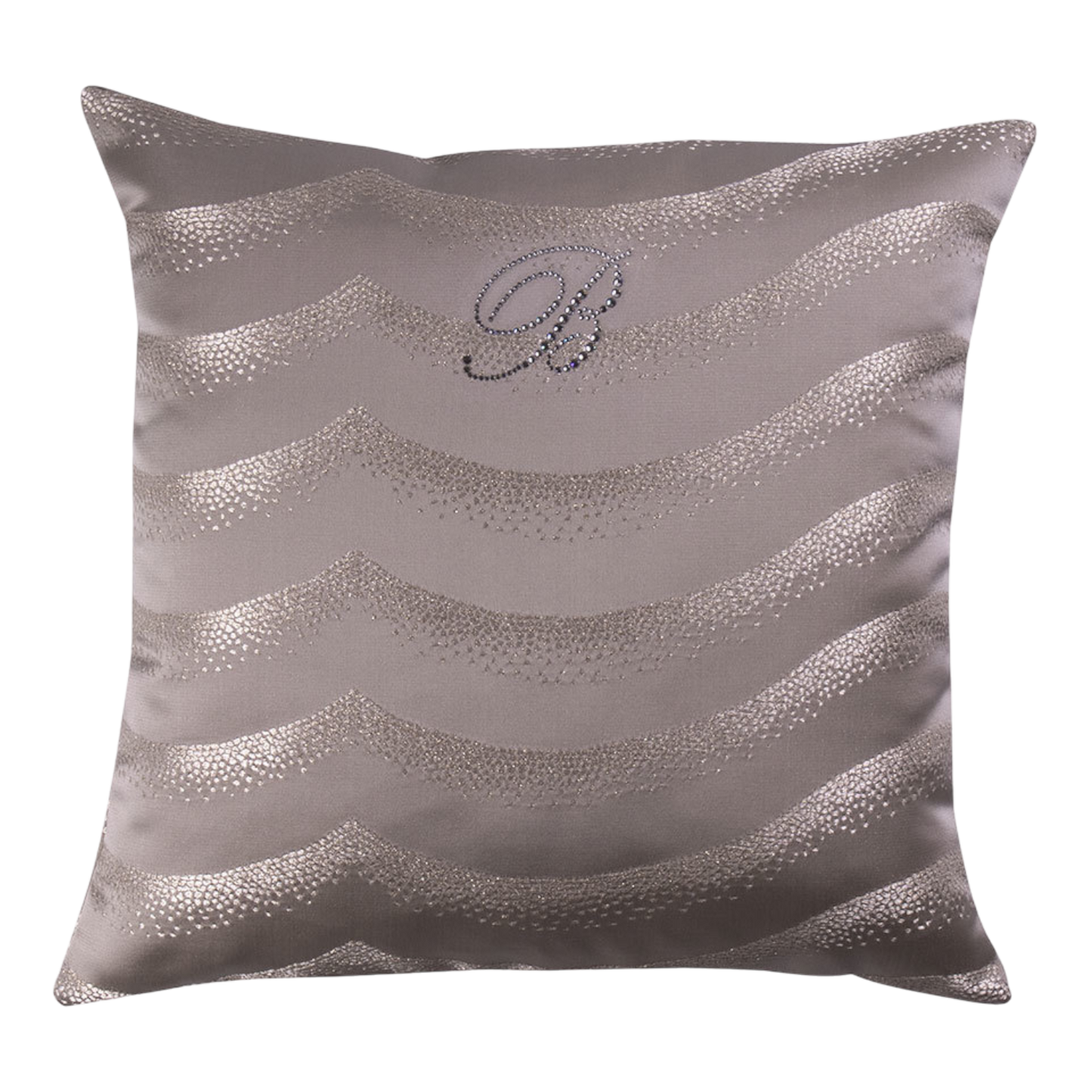 Cuscino Jasmine 42x42 Blumarine Home sfoderabile in jacquard con motivo a onde e monogramma in cristalli Swarovski