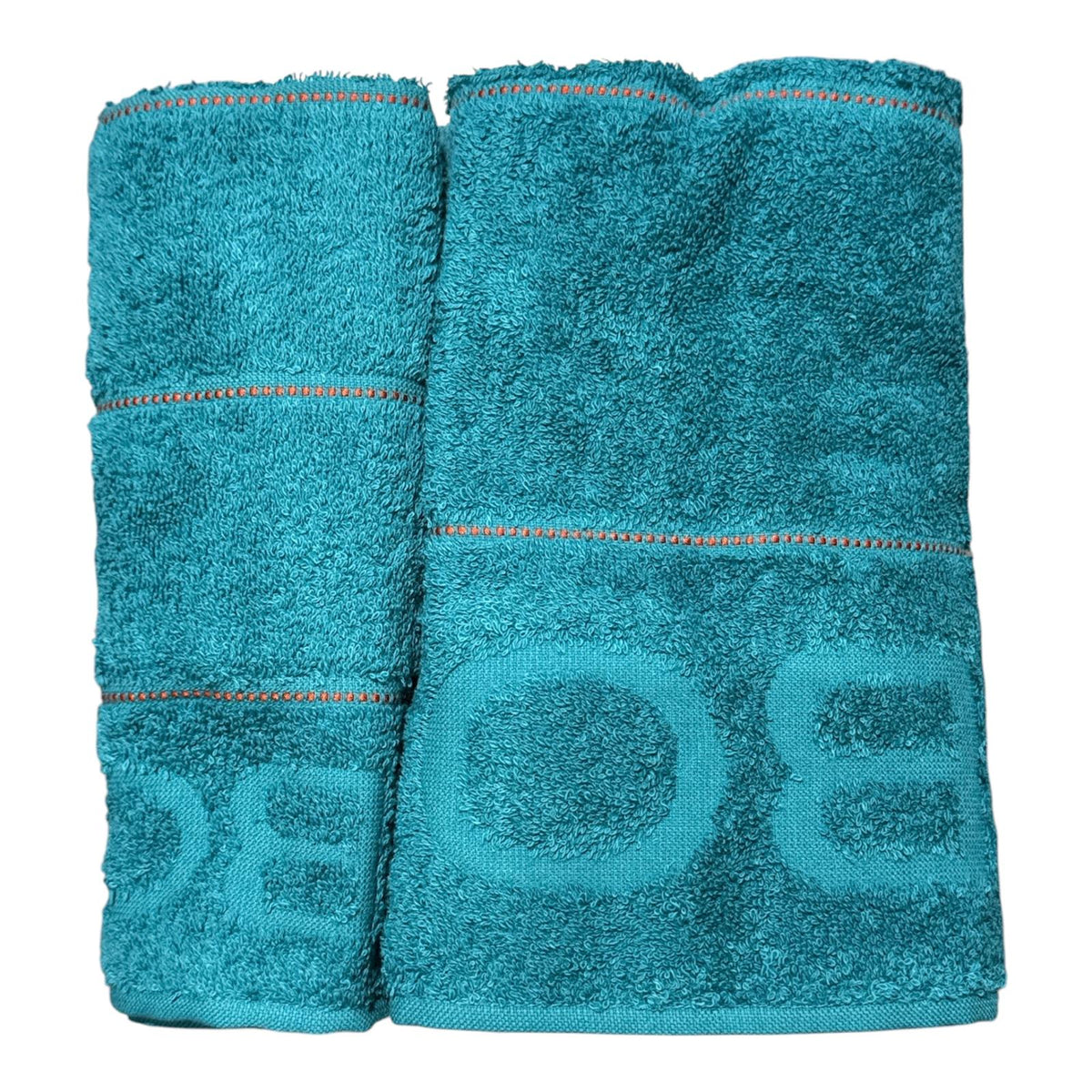 Set 1+1 asciugamani Borbonese Gessato Ottanio in cotone con logo cesellato e finitura decorativa.