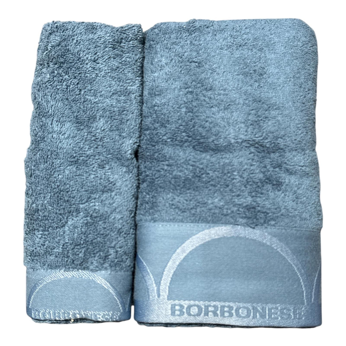 Set asciugamani bagno Borbonese Relax blu con bordo jacquard e logo