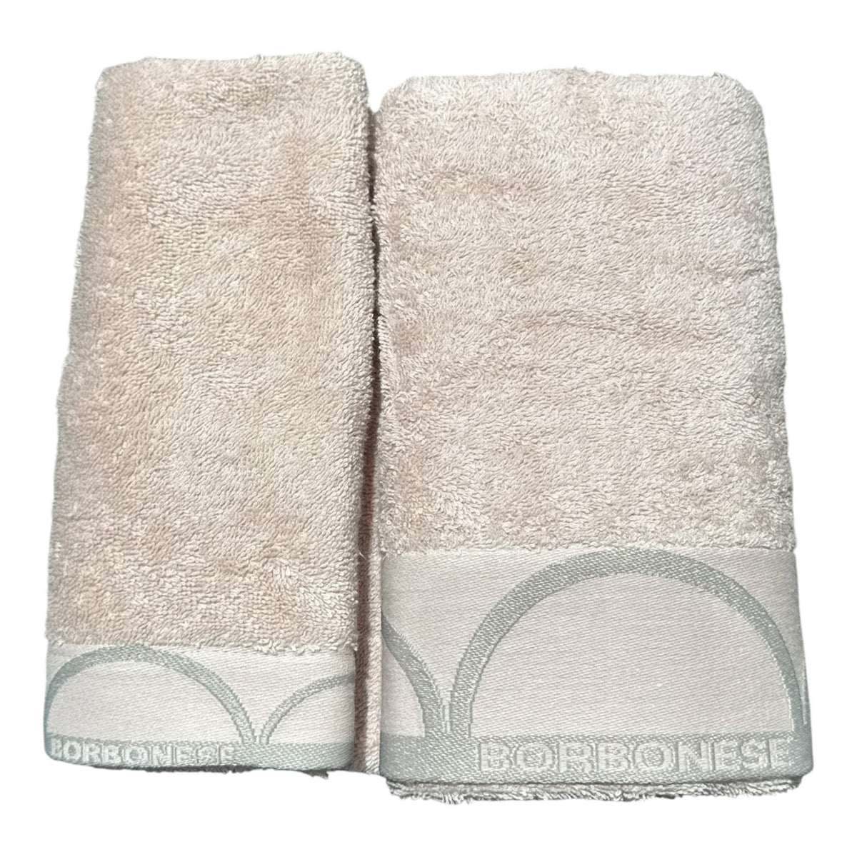 Coppia asciugamani Relax Borbonese Home cipria in spugna di cotone con bordo decorativo