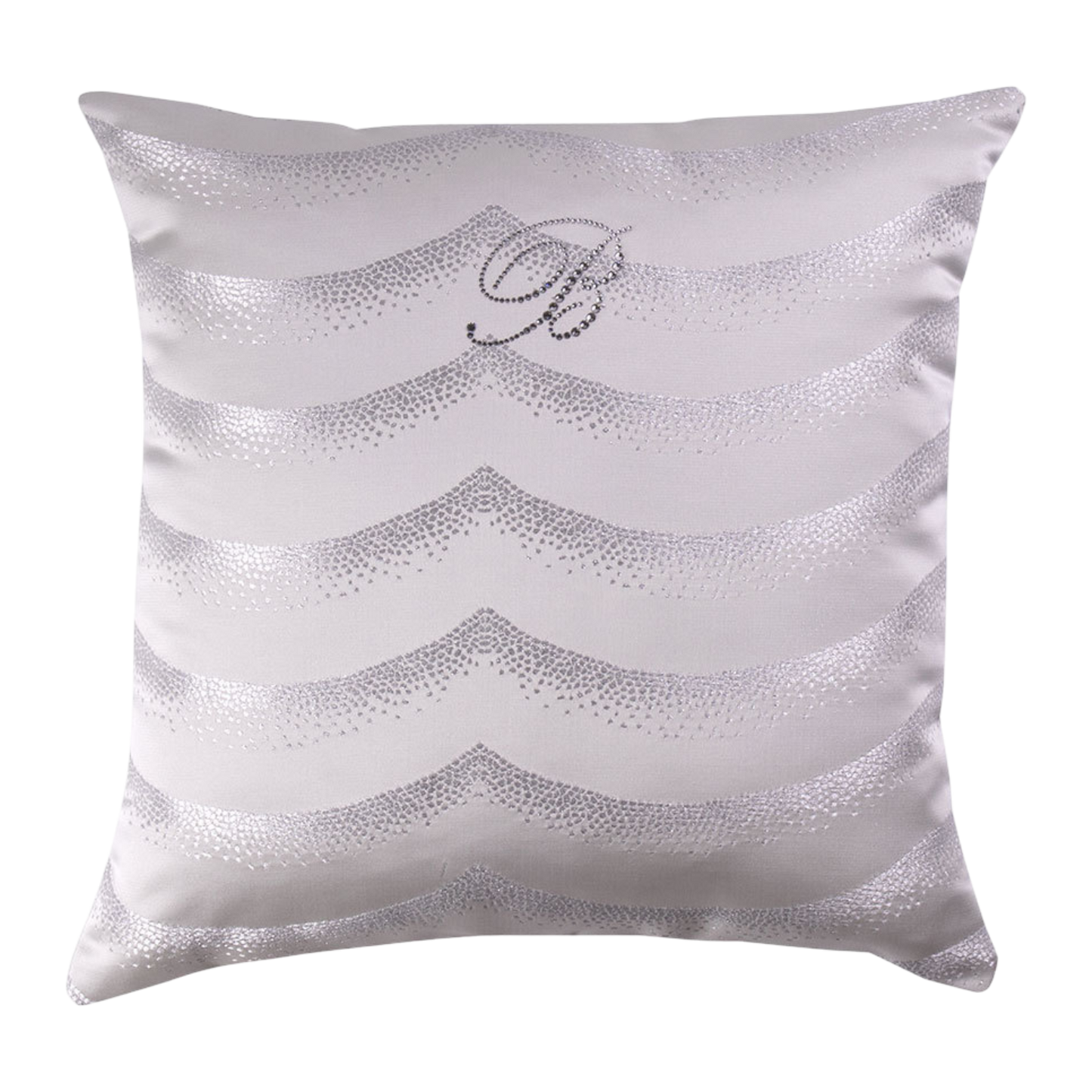 Cuscino Jasmine 42x42 Blumarine Home sfoderabile in jacquard con motivo a onde e monogramma in cristalli Swarovski