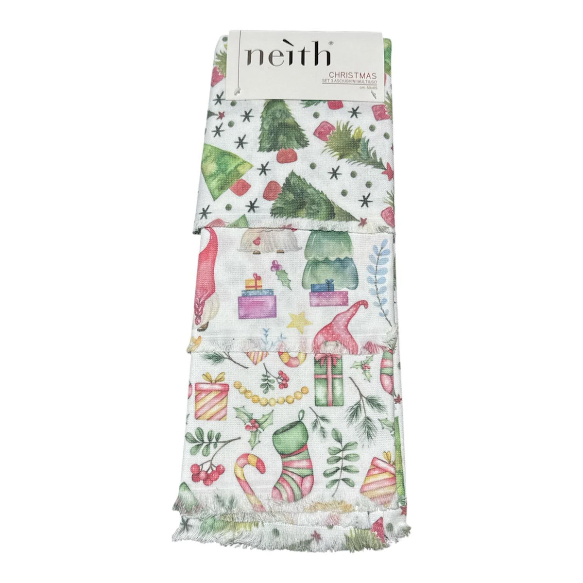 Set 3 strofinacci cucina natalizi Neith ME3430 con biscotti e campane