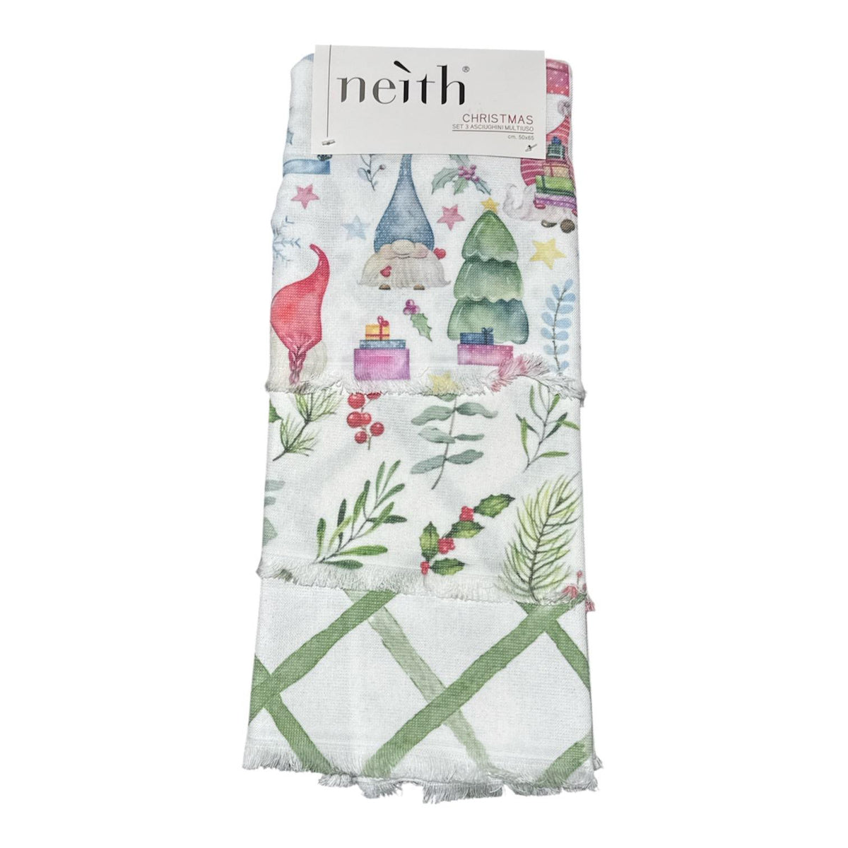 Set 3 strofinacci cucina natalizi Neith con regali e decorazioni di Natale
