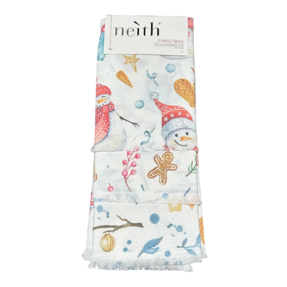 Strofinacci natalizi 100% cotone Neith ME3430 con alberi e regali