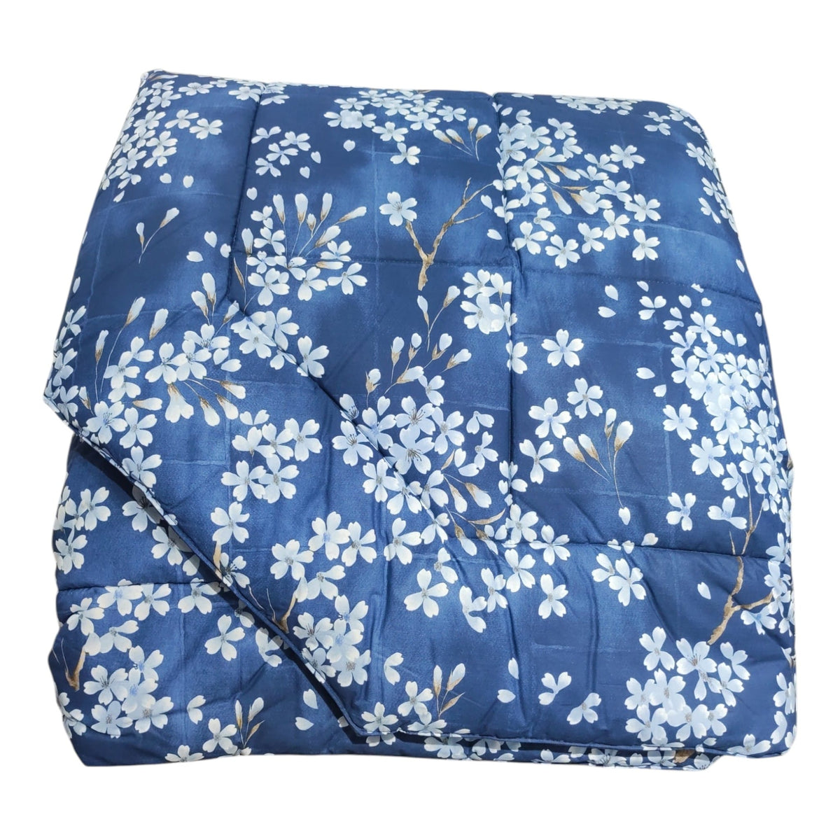Trapunta matrimoniale Kimono Fazzini blu con fantasia fiori bianchi