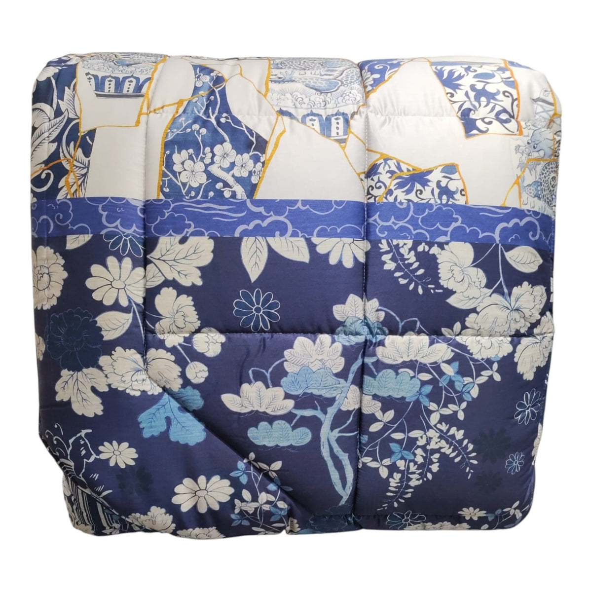 Trapunta matrimoniale Kintsugi Fazzini blu con fantasia orientale