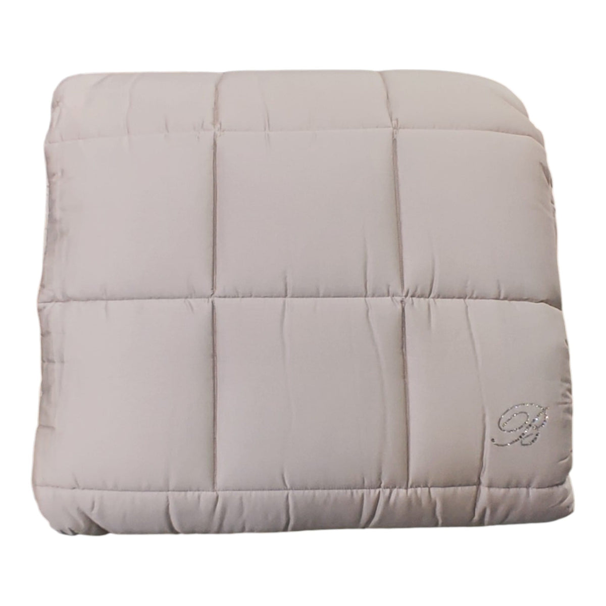 Trapunta matrimoniale Samira Blumarine Home piegata, con trapuntatura a riquadri e logo in cristalli