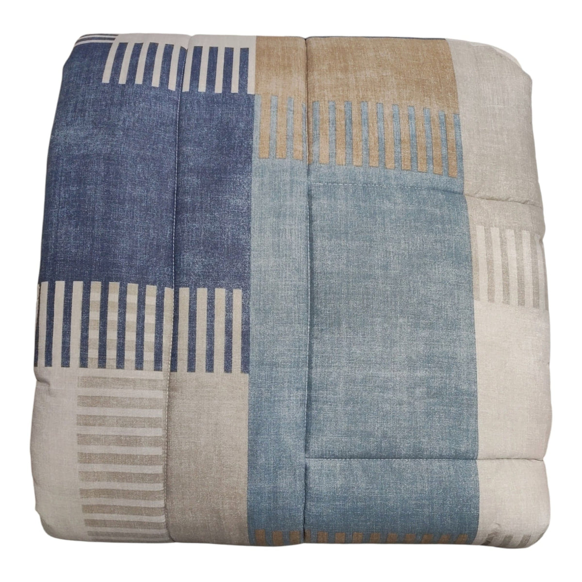 Trapunta singola Parker Riviera in cotone stampato blu indaco, azzurro e beige con fantasia geometrica