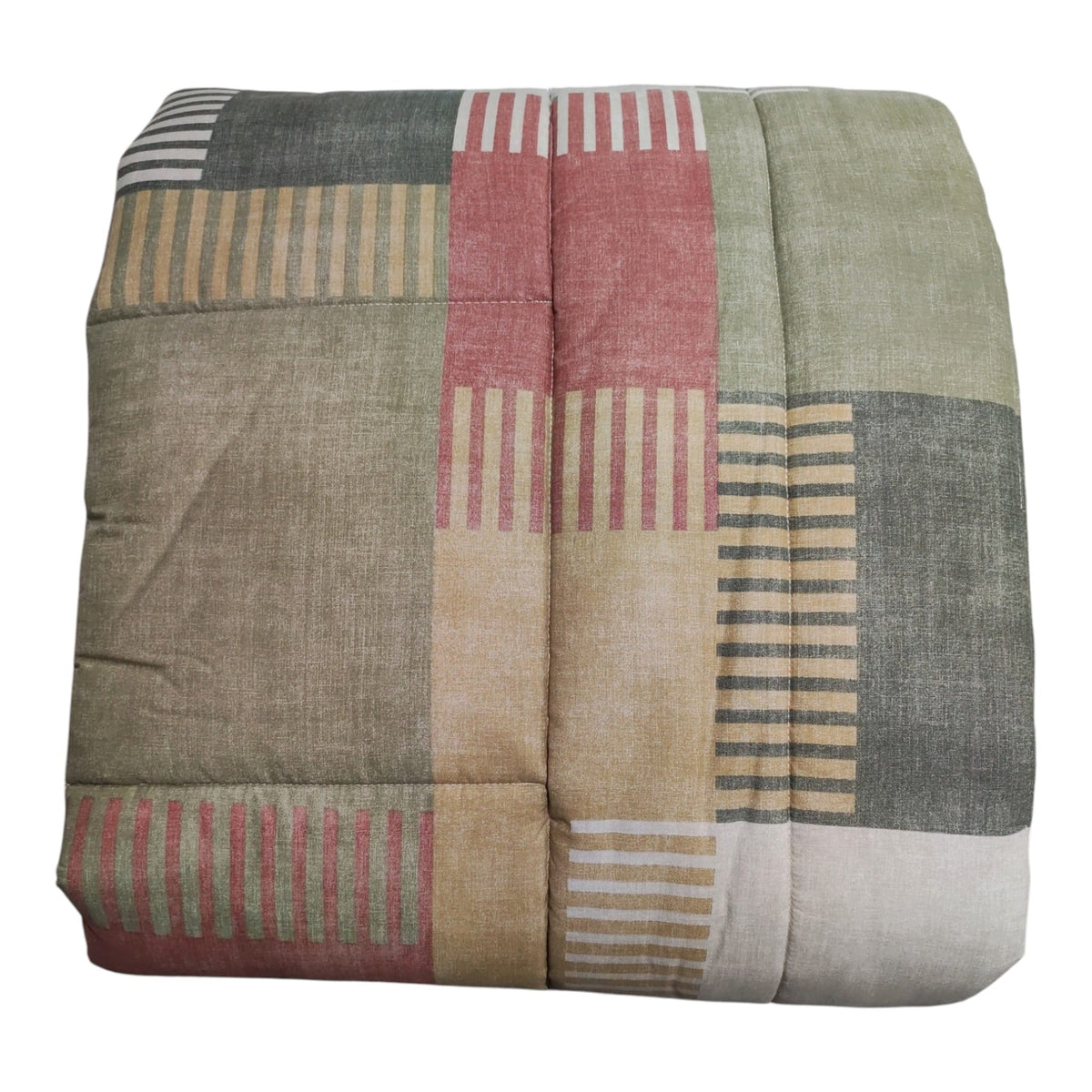 Trapunta singola in cotone Parker Riviera verde salvia con riquadri geometrici beige grigio e rosa