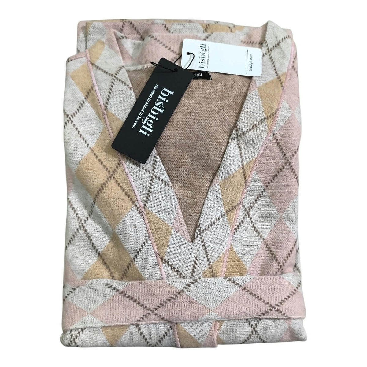 Vestaglia donna Bisbigli in punto Milano con fantasia a rombi beige e cipria, modello kimono